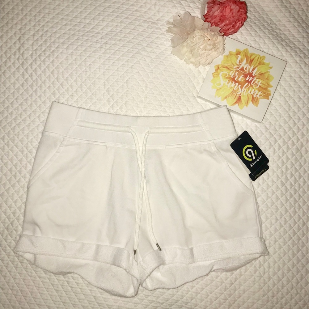 White Authentic Fleece Shorts C9 by Champion